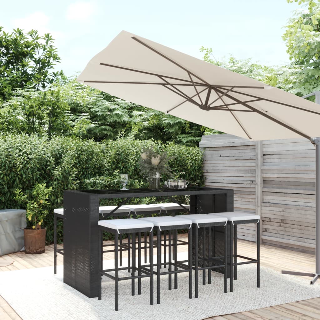 5-tlg. Gartenbar-Set mit Kissen Schwarz Poly Rattan