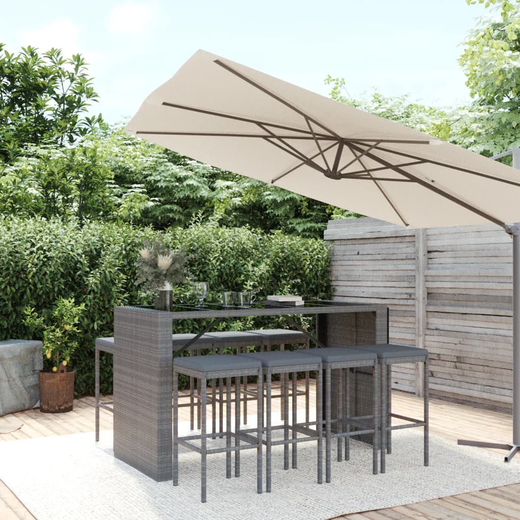 5-tlg. Gartenbar-Set mit Kissen Schwarz Poly Rattan