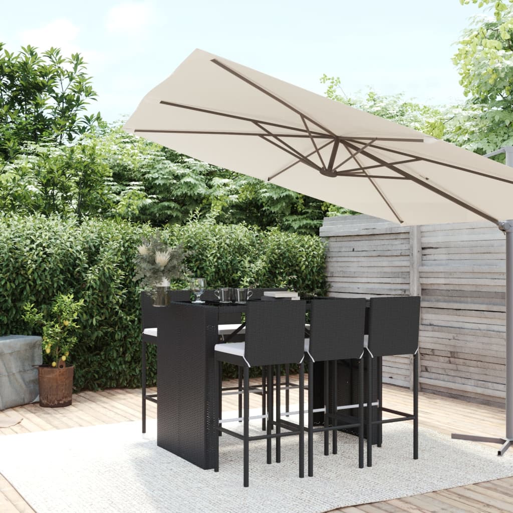 5-tlg. Gartenbar-Set mit Kissen Schwarz Poly Rattan
