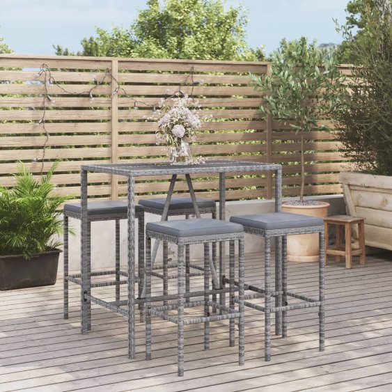 3-tlg. Gartenbar-Set mit Kissen Schwarz Poly Rattan