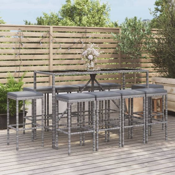 3-tlg. Gartenbar-Set mit Kissen Schwarz Poly Rattan