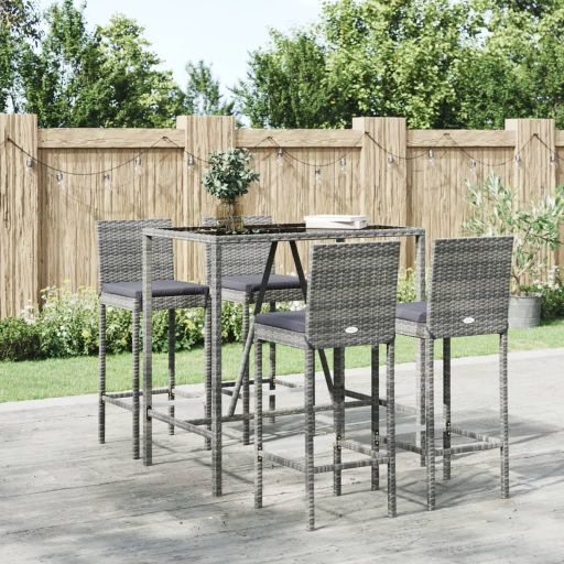 3-tlg. Gartenbar-Set mit Kissen Schwarz Poly Rattan