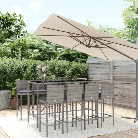 3-tlg. Gartenbar-Set mit Kissen Schwarz Poly Rattan
