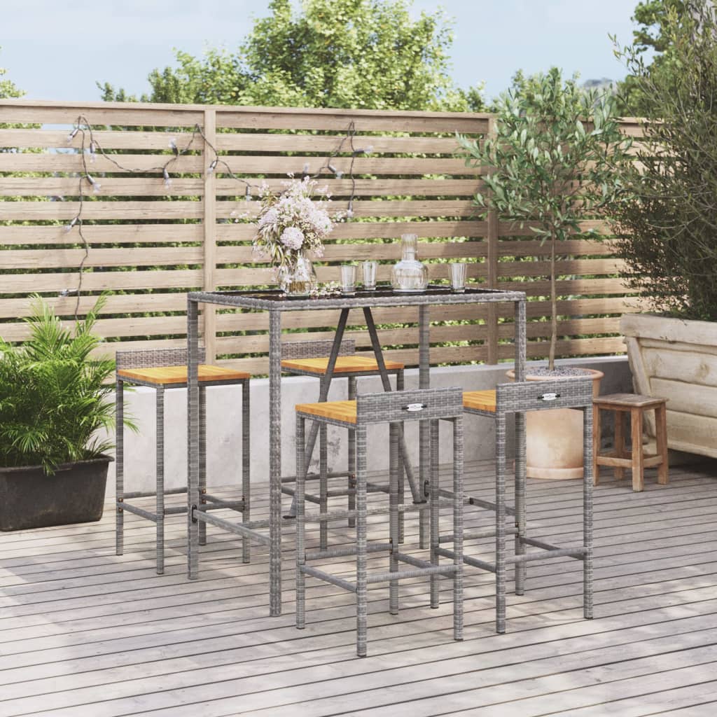 3-tlg. Gartenbar-Set Schwarz Poly Rattan & Massivholz Akazie