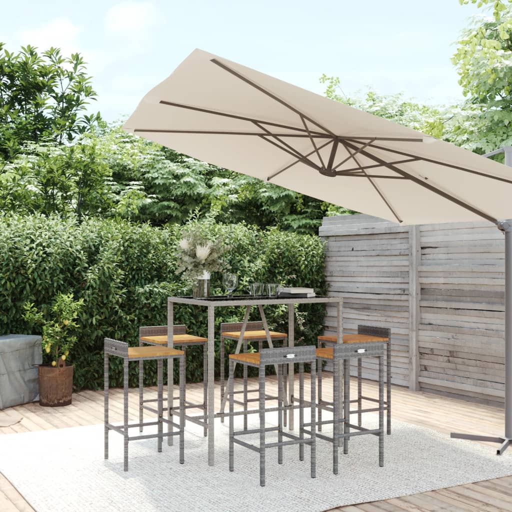 3-tlg. Gartenbar-Set Schwarz Poly Rattan & Massivholz Akazie