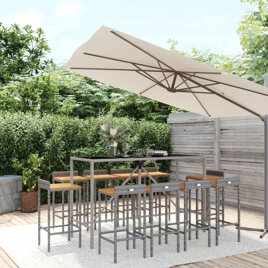 3-tlg. Gartenbar-Set Schwarz Poly Rattan & Massivholz Akazie