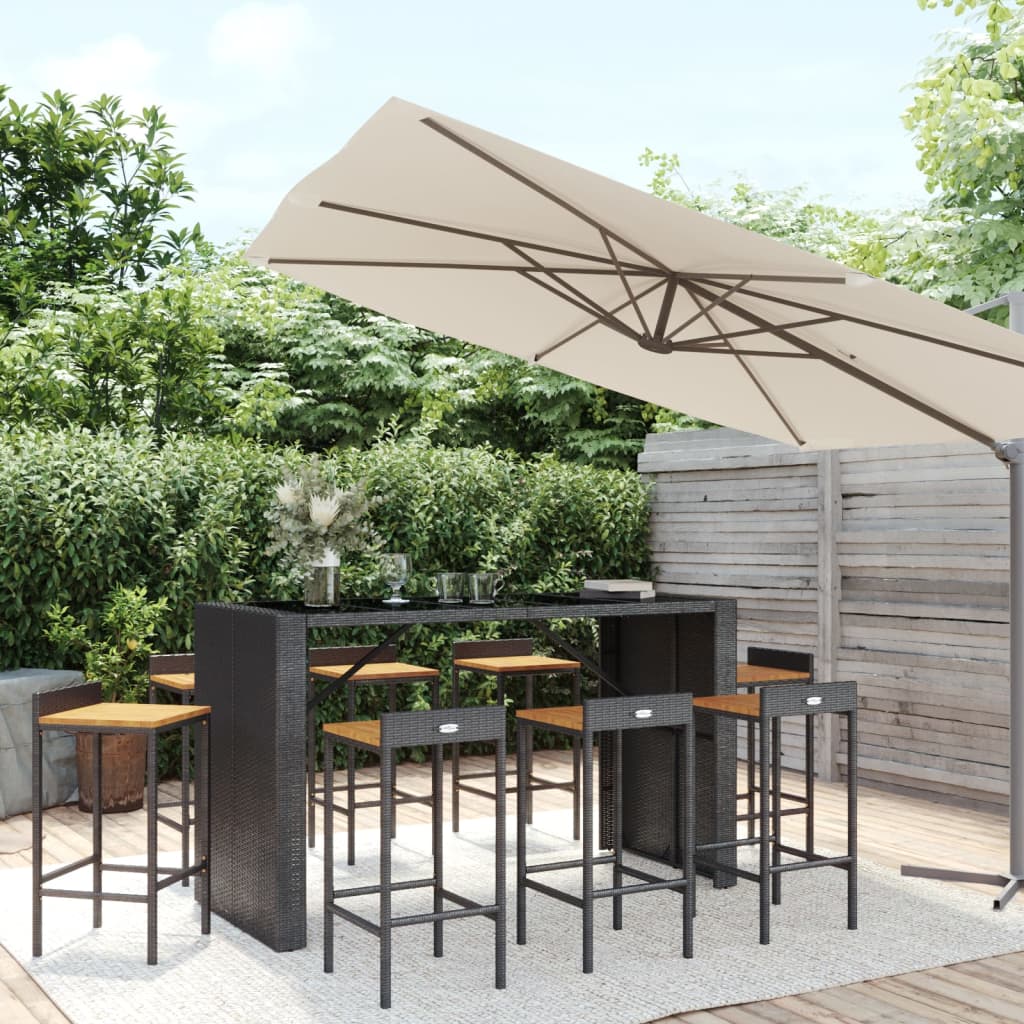 5-tlg. Gartenbar-Set Schwarz Poly Rattan & Massivholz Akazie