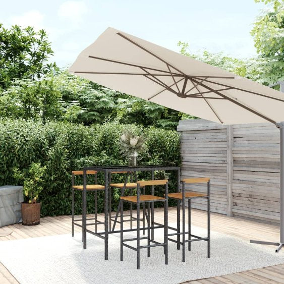 3-tlg. Gartenbar-Set Schwarz Poly Rattan & Massivholz Akazie