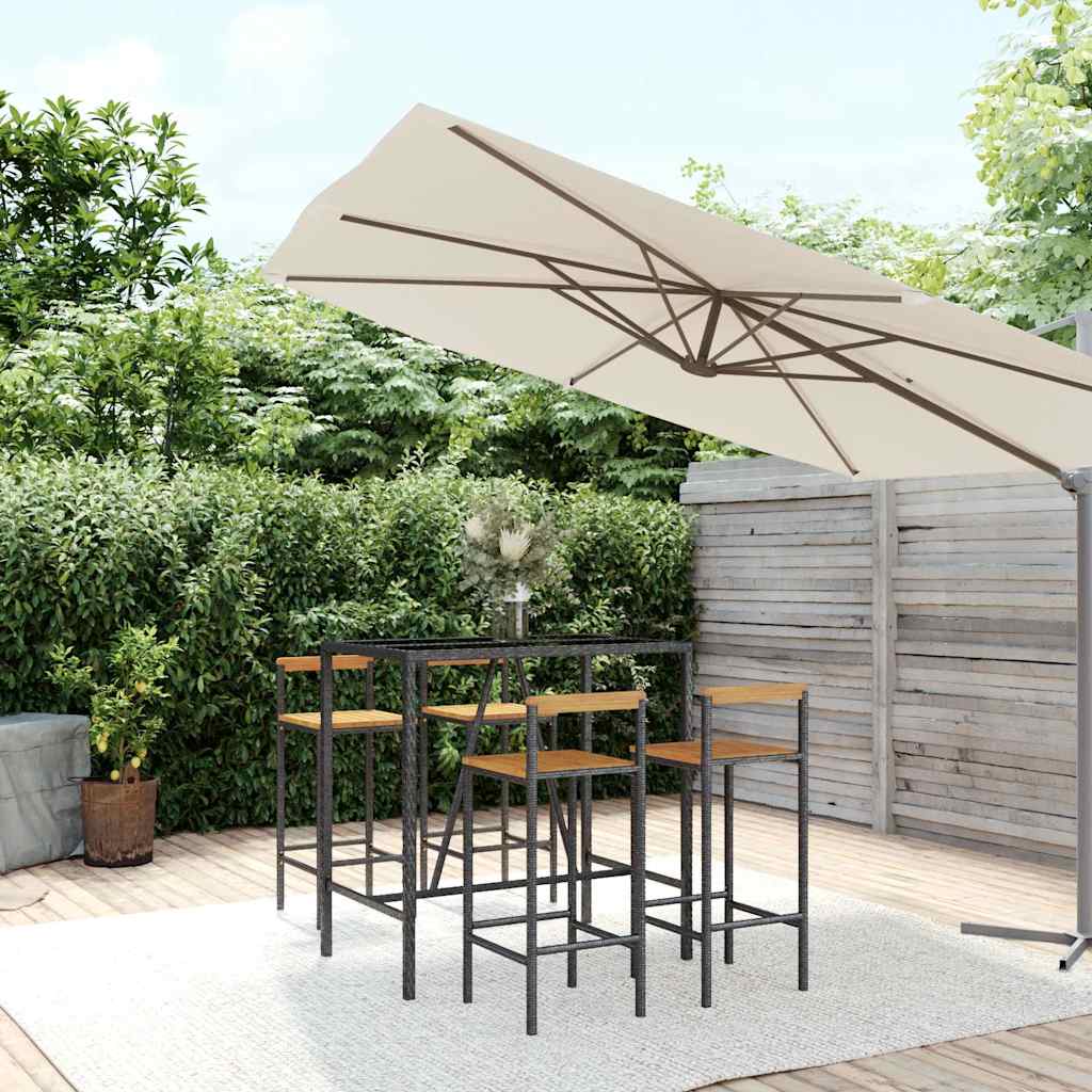 3-tlg. Gartenbar-Set Schwarz Poly Rattan & Massivholz Akazie