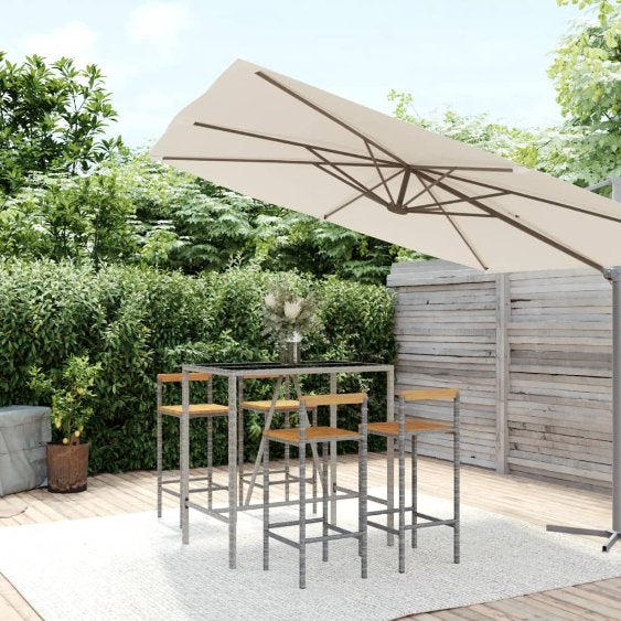 3-tlg. Gartenbar-Set Schwarz Poly Rattan & Massivholz Akazie