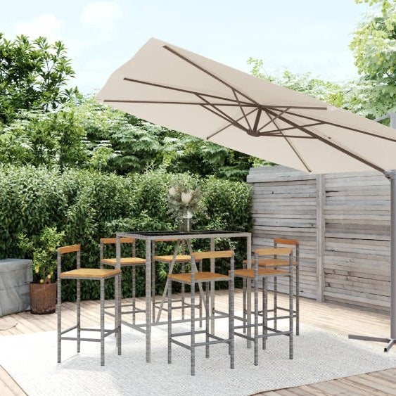 3-tlg. Gartenbar-Set Schwarz Poly Rattan & Massivholz Akazie