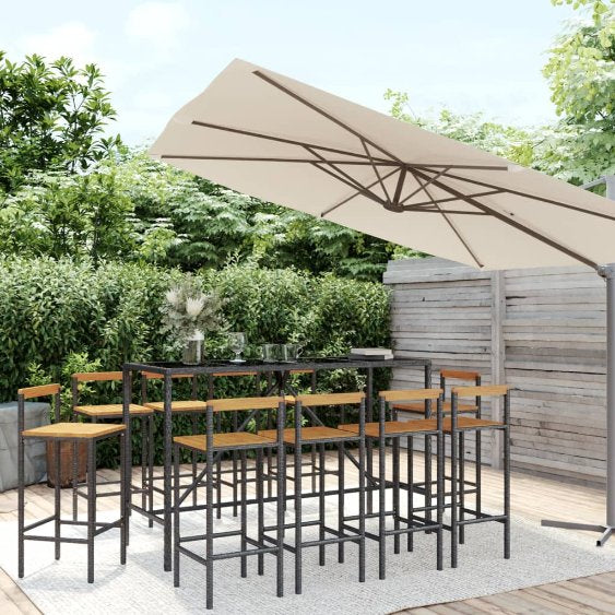 3-tlg. Gartenbar-Set Schwarz Poly Rattan & Massivholz Akazie