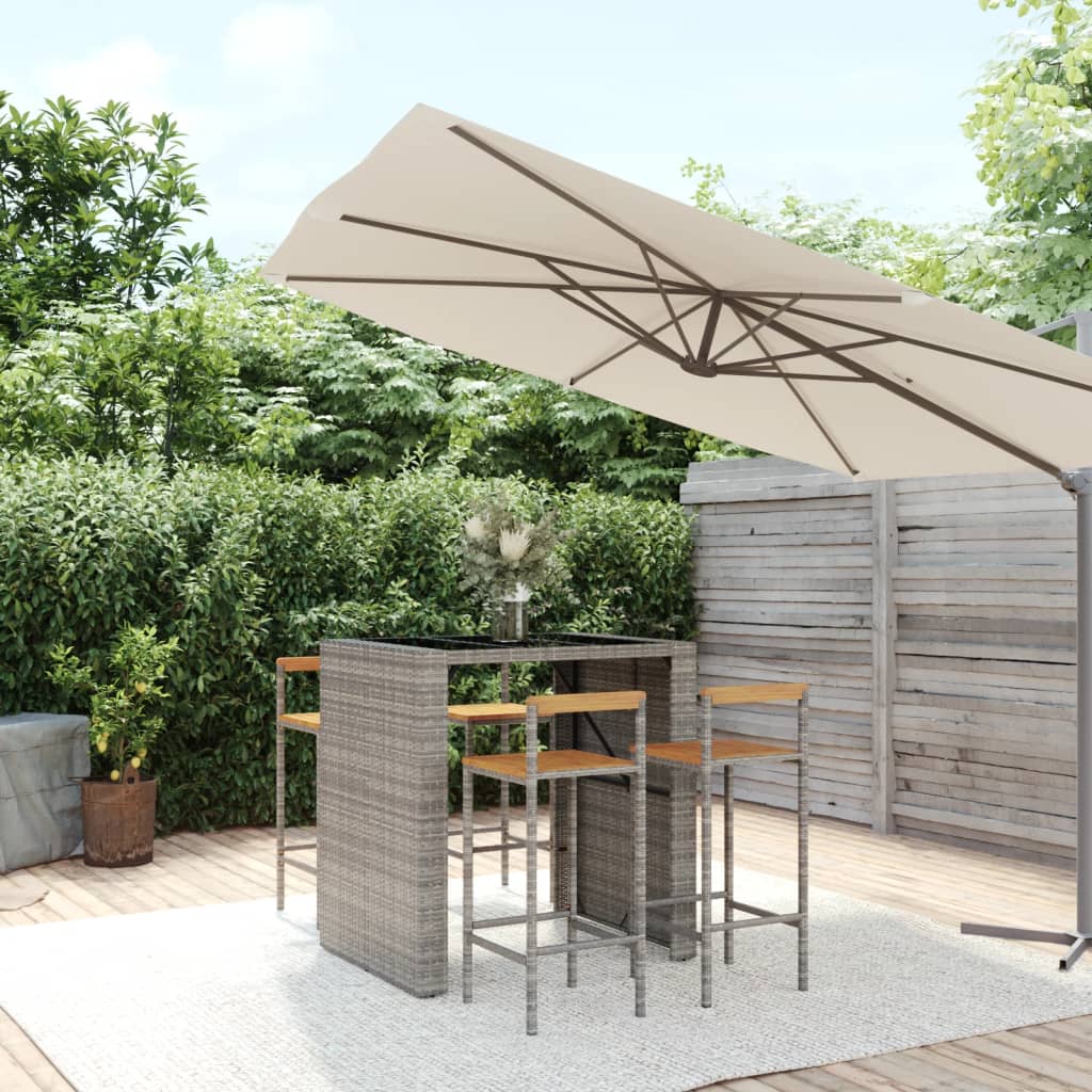 5-tlg. Gartenbar-Set Schwarz Poly Rattan & Massivholz Akazie
