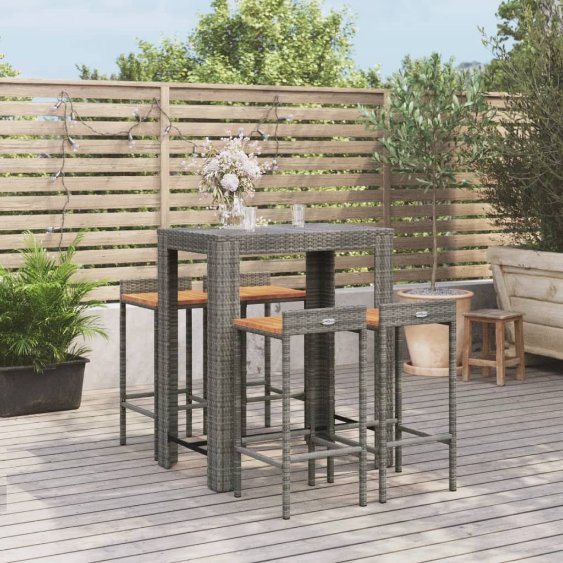 3-tlg. Gartenbar-Set Schwarz Poly Rattan & Massivholz Akazie