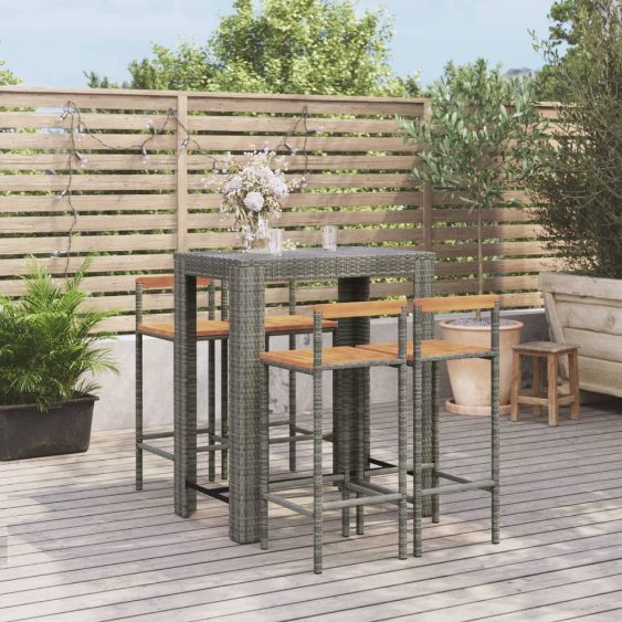 3-tlg. Gartenbar-Set Schwarz Poly Rattan & Massivholz Akazie