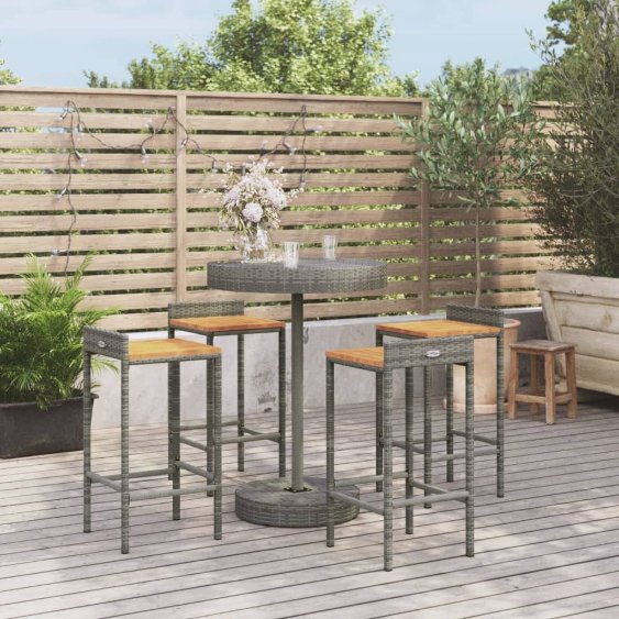 3-tlg. Gartenbar-Set Schwarz Poly Rattan & Massivholz Akazie