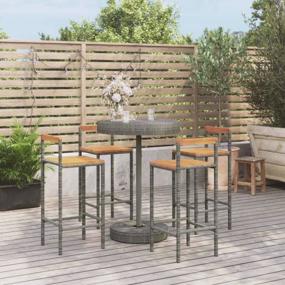 3-tlg. Gartenbar-Set Schwarz Poly Rattan & Massivholz Akazie