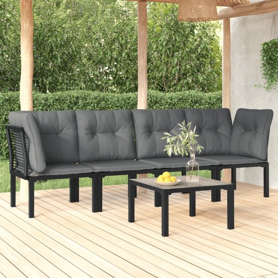 3-tlg. Garten-Lounge-Set Schwarz und Grau Poly Rattan
