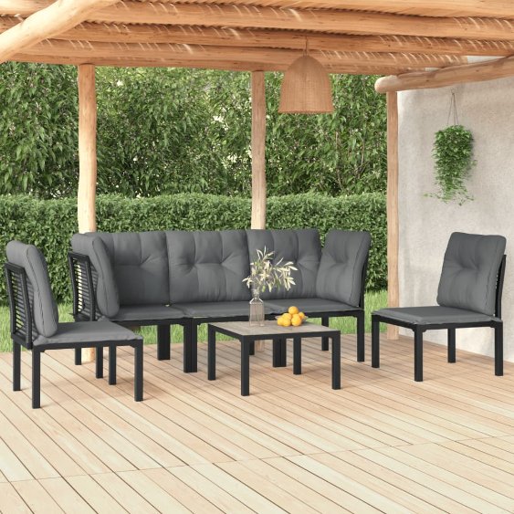 5-tlg. Garten-Lounge-Set Schwarz und Grau Poly Rattan