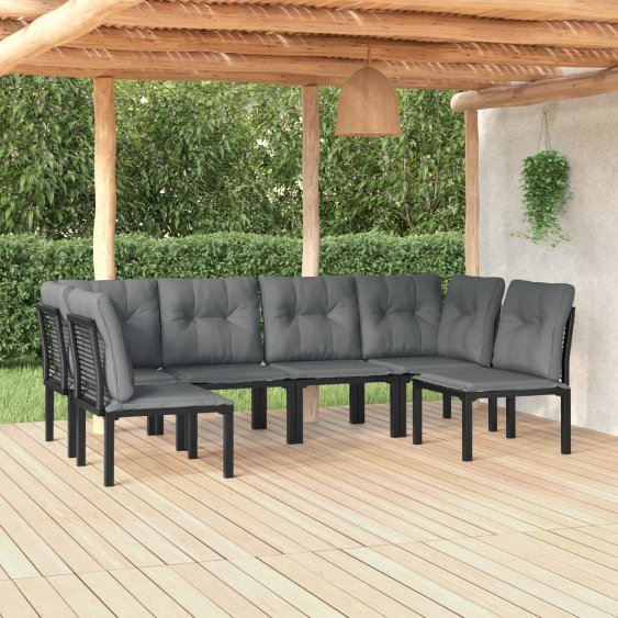 5-tlg. Garten-Lounge-Set Schwarz und Grau Poly Rattan