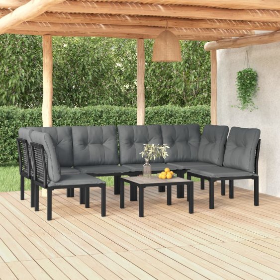 5-tlg. Garten-Lounge-Set Schwarz und Grau Poly Rattan