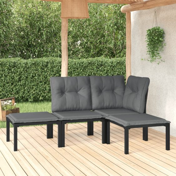 3-tlg. Garten-Lounge-Set Schwarz und Grau Poly Rattan