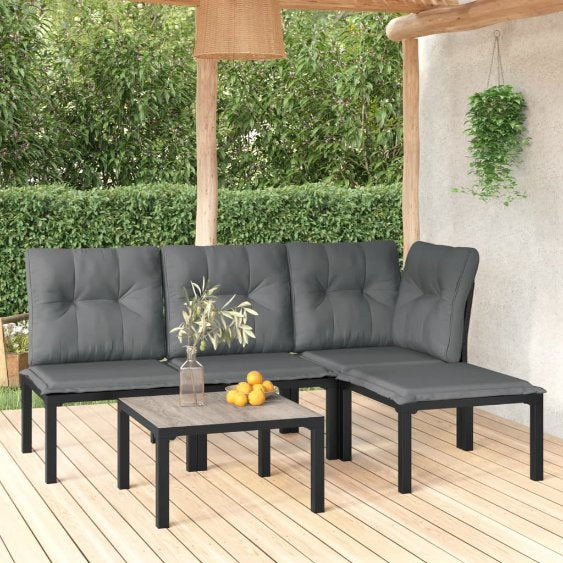 3-tlg. Garten-Lounge-Set Schwarz und Grau Poly Rattan