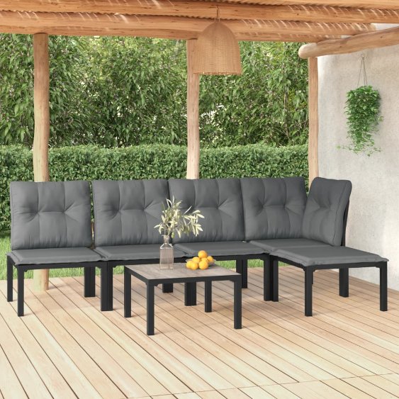 3-tlg. Garten-Lounge-Set Schwarz und Grau Poly Rattan