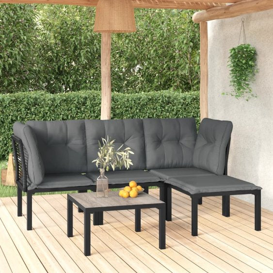 4-tlg. Garten-Lounge-Set Schwarz und Grau Poly Rattan