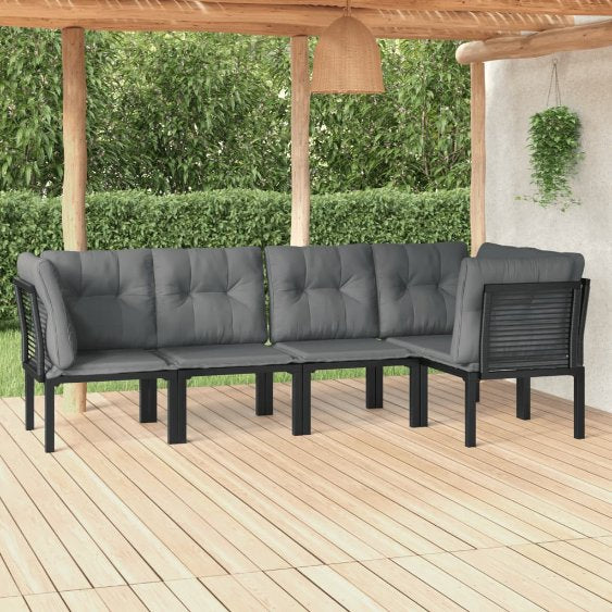 4-tlg. Garten-Lounge-Set Schwarz und Grau Poly Rattan