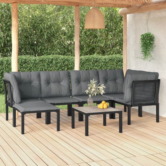 6-tlg. Garten-Lounge-Set Schwarz und Grau Poly Rattan