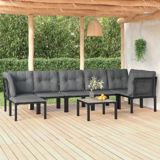 6-tlg. Garten-Lounge-Set Schwarz und Grau Poly Rattan