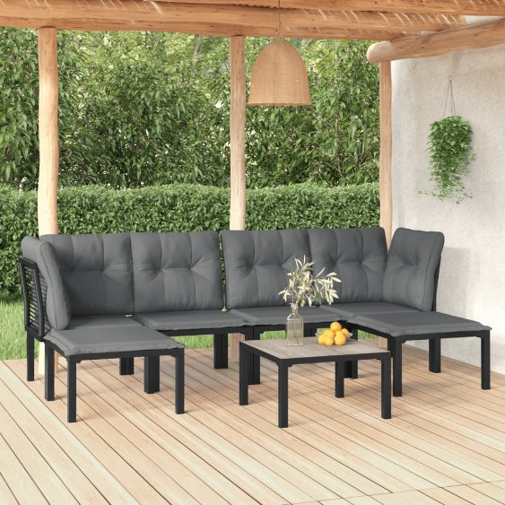 6-tlg. Garten-Lounge-Set Schwarz und Grau Poly Rattan