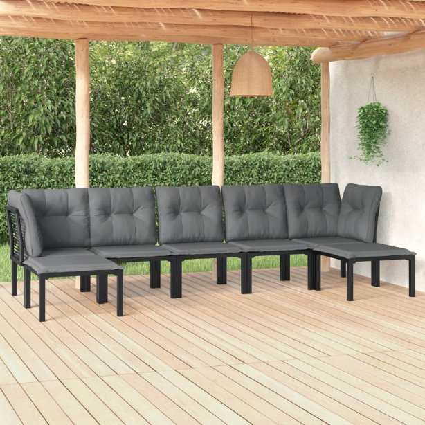 6-tlg. Garten-Lounge-Set Schwarz und Grau Poly Rattan