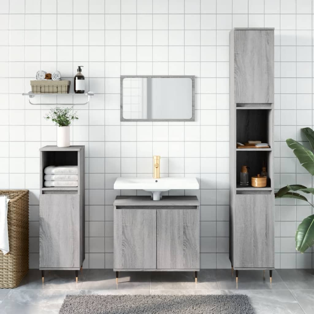 3-tlg. Badmöbel-Set Weiß Holzwerkstoff