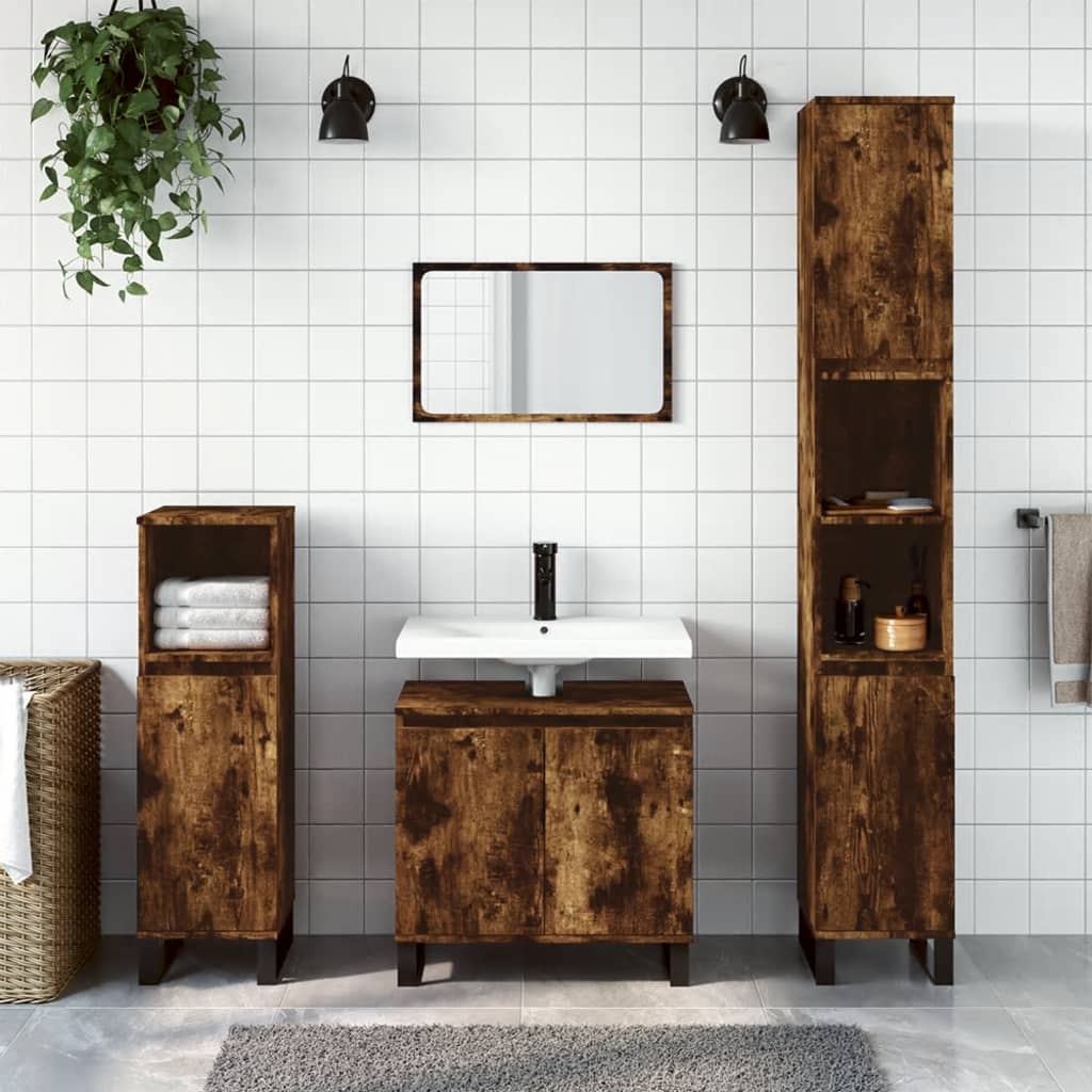 3-tlg. Badmöbel-Set Weiß Holzwerkstoff