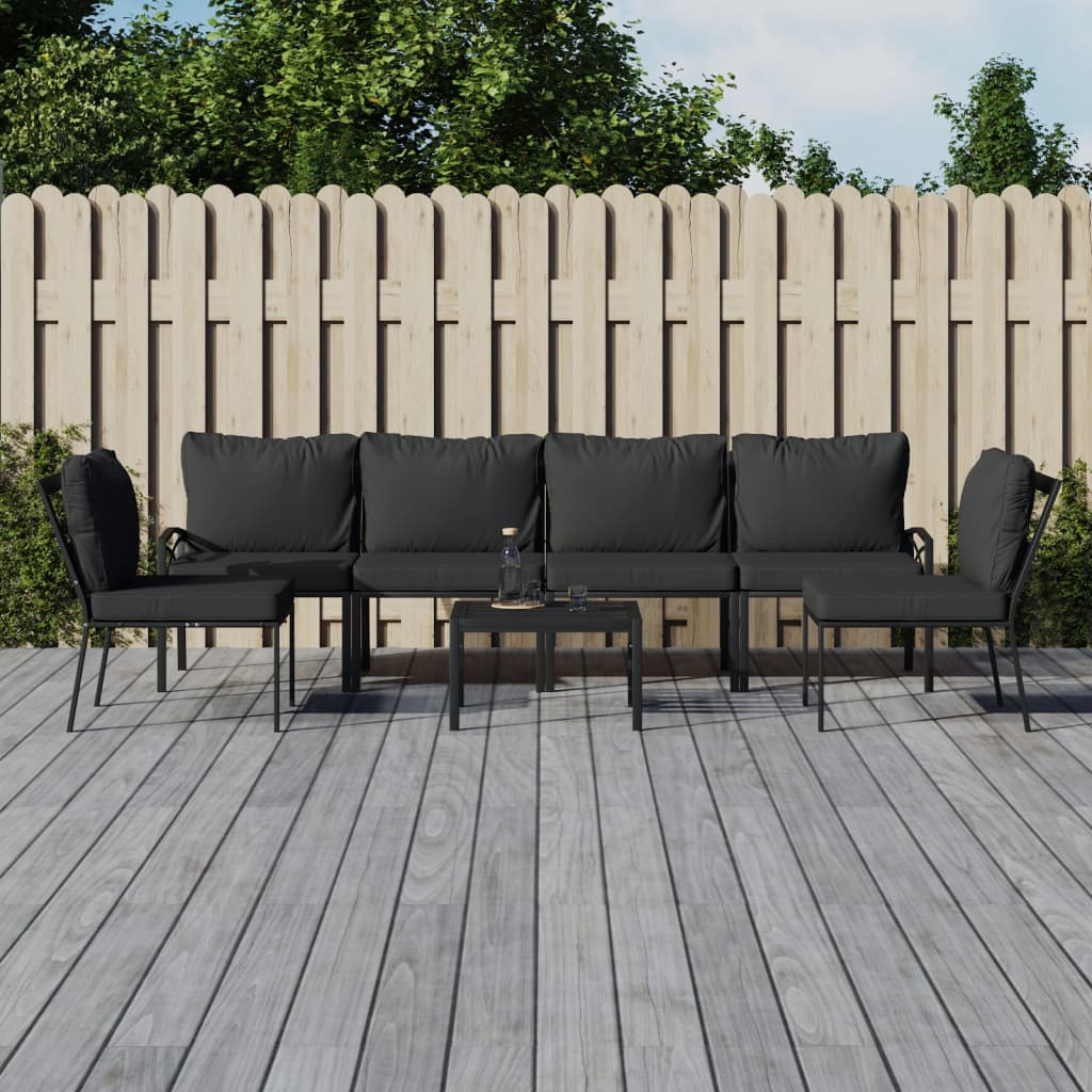 6-tlg. Garten-Lounge-Set mit Grauen Kissen Stahl