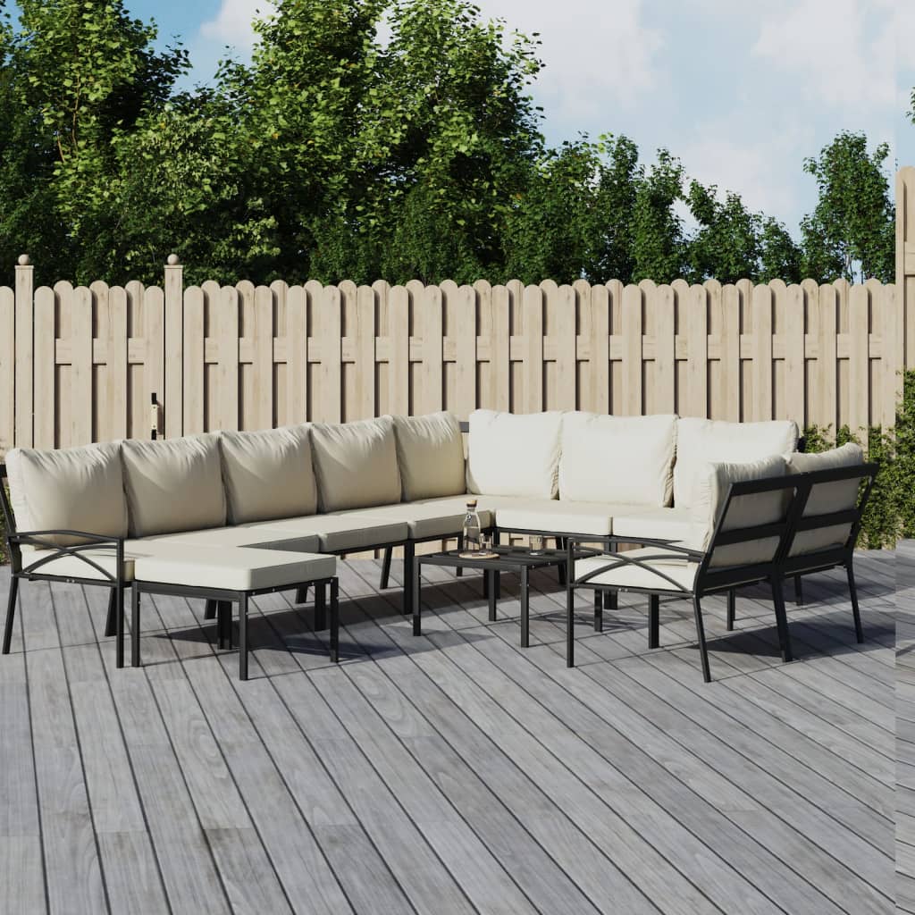 6-tlg. Garten-Lounge-Set mit Grauen Kissen Stahl