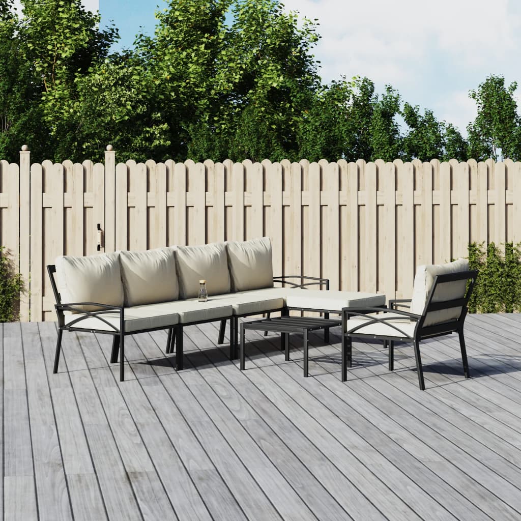 6-tlg. Garten-Lounge-Set mit Grauen Kissen Stahl