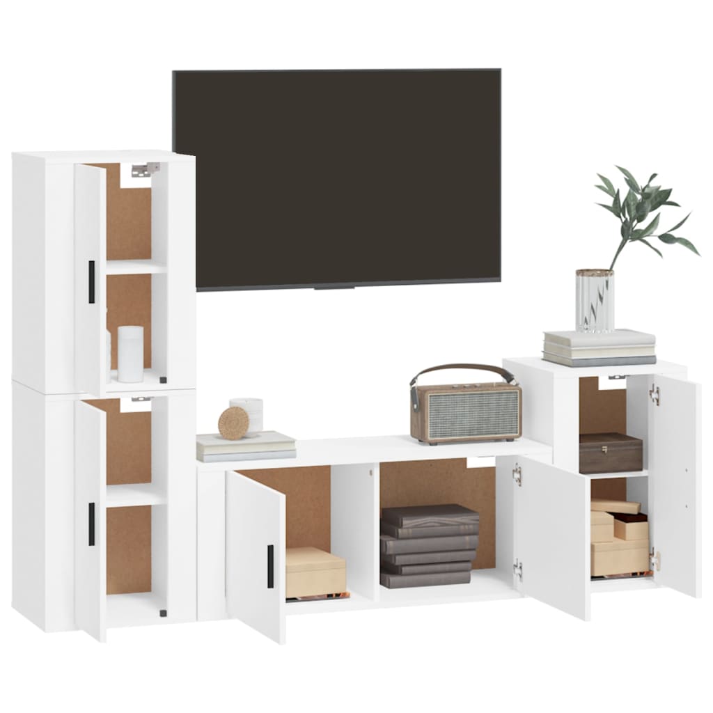 vidaXL 4-tlg. TV-Schrank-Set Weiß Holzwerkstoff