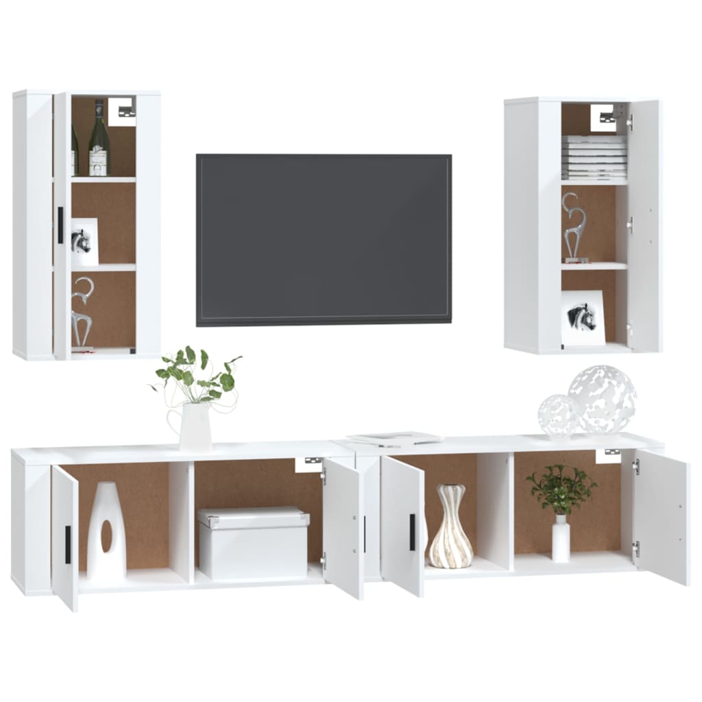 vidaXL 4-tlg. TV-Schrank-Set Weiß Holzwerkstoff