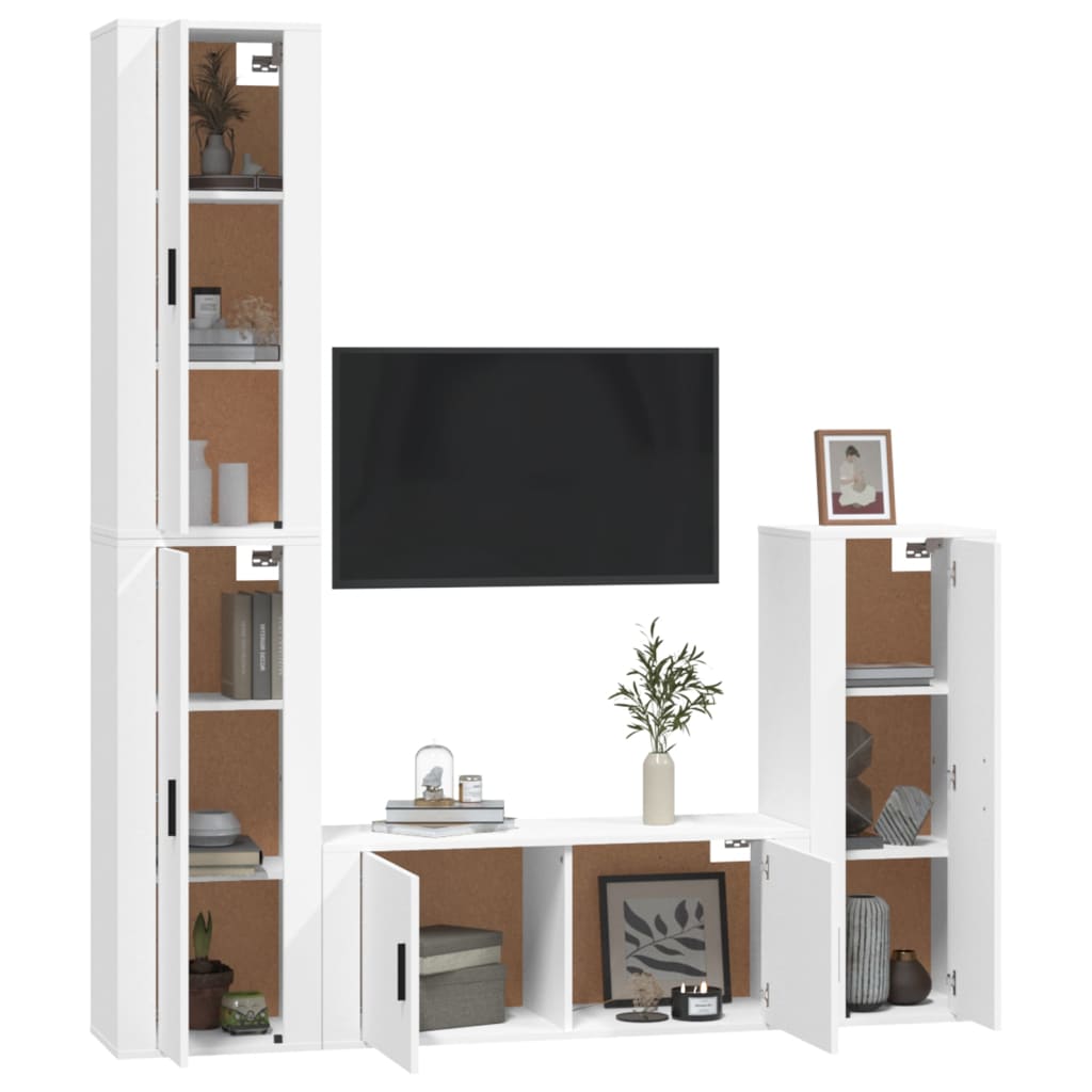 vidaXL 4-tlg. TV-Schrank-Set Weiß Holzwerkstoff