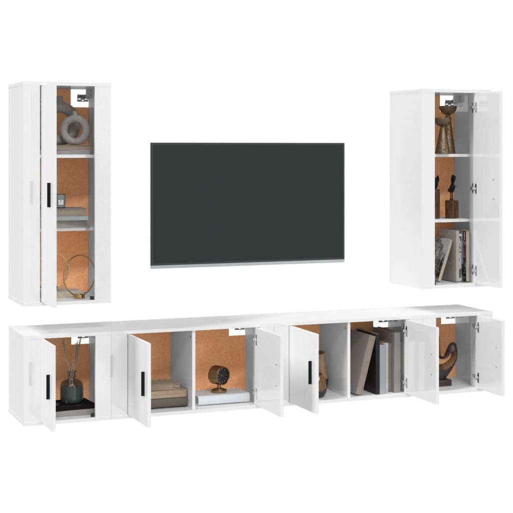 vidaXL 6-tlg. TV-Schrank-Set Weiß Holzwerkstoff