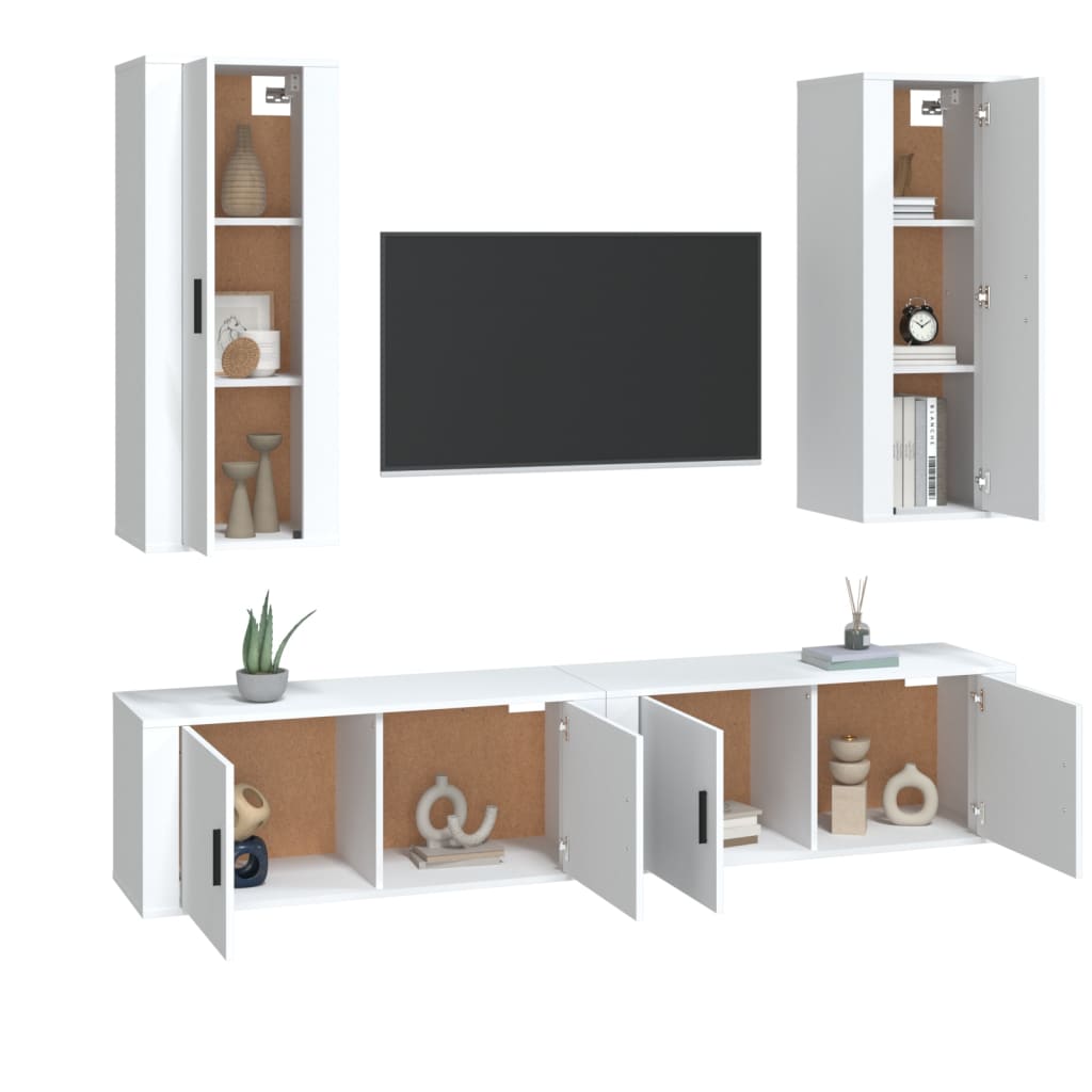 vidaXL 4-tlg. TV-Schrank-Set Weiß Holzwerkstoff