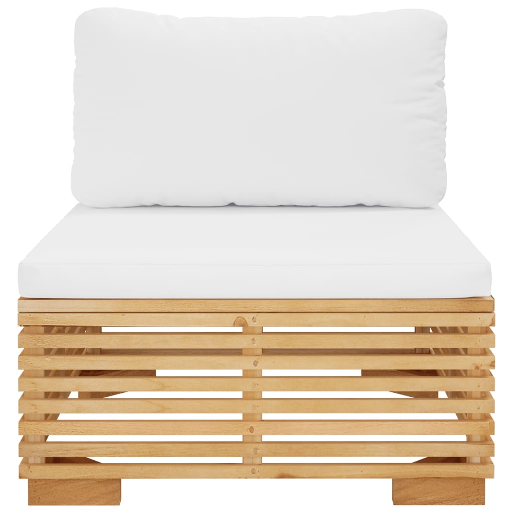 vidaXL Garten-Mittelsofa mit Creme Kissen Massivholz Teak