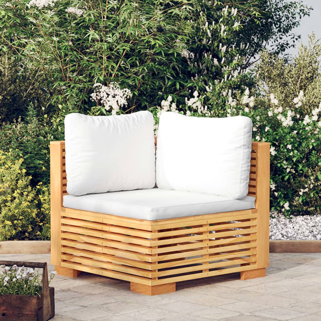 Garten-Mittelsofa mit Creme Kissen Massivholz Teak
