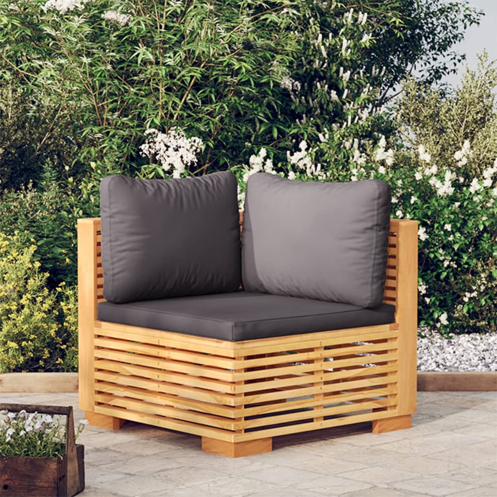 Garten-Mittelsofa mit Creme Kissen Massivholz Teak