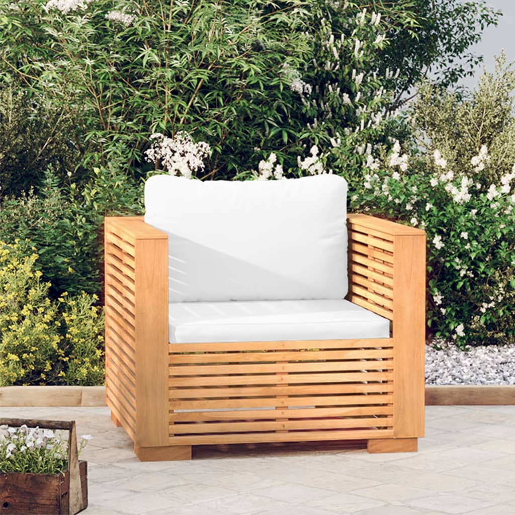 Garten-Mittelsofa mit Creme Kissen Massivholz Teak