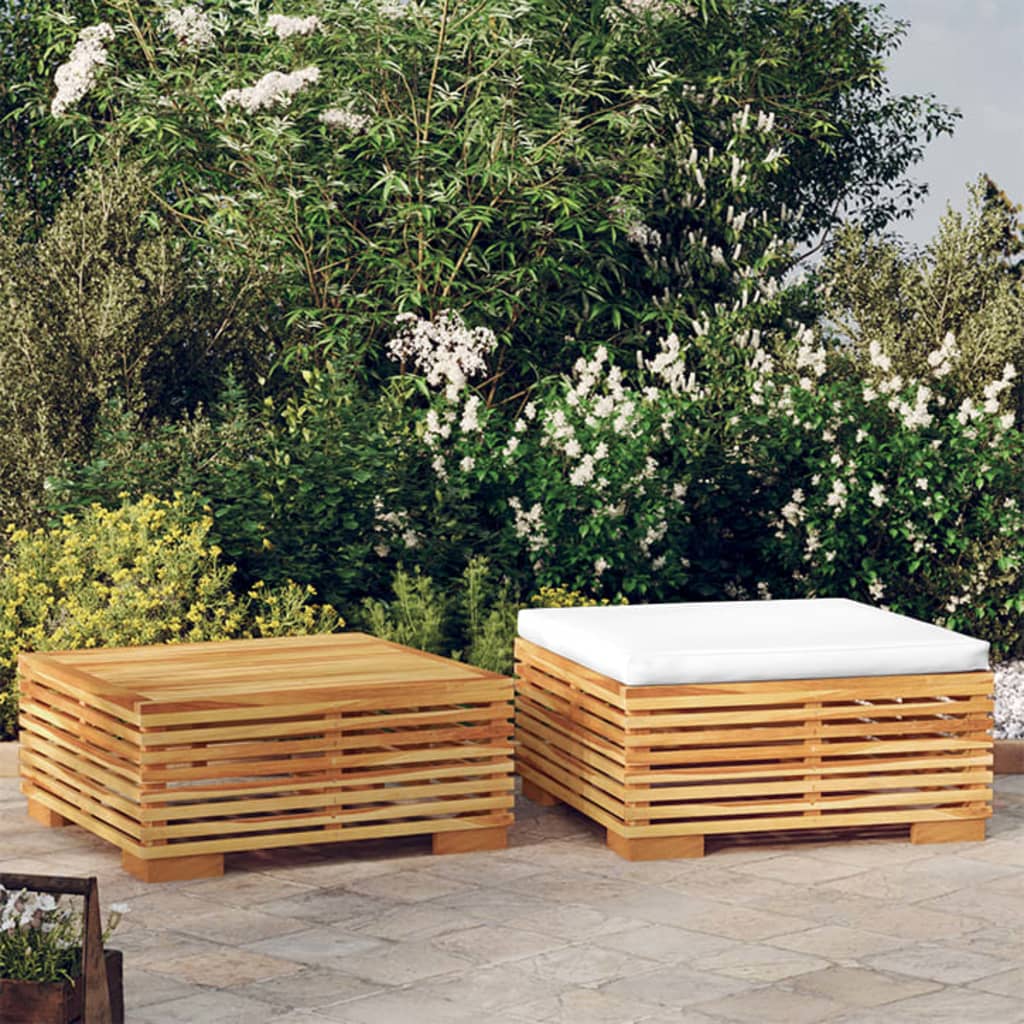 Garten-Mittelsofa mit Creme Kissen Massivholz Teak
