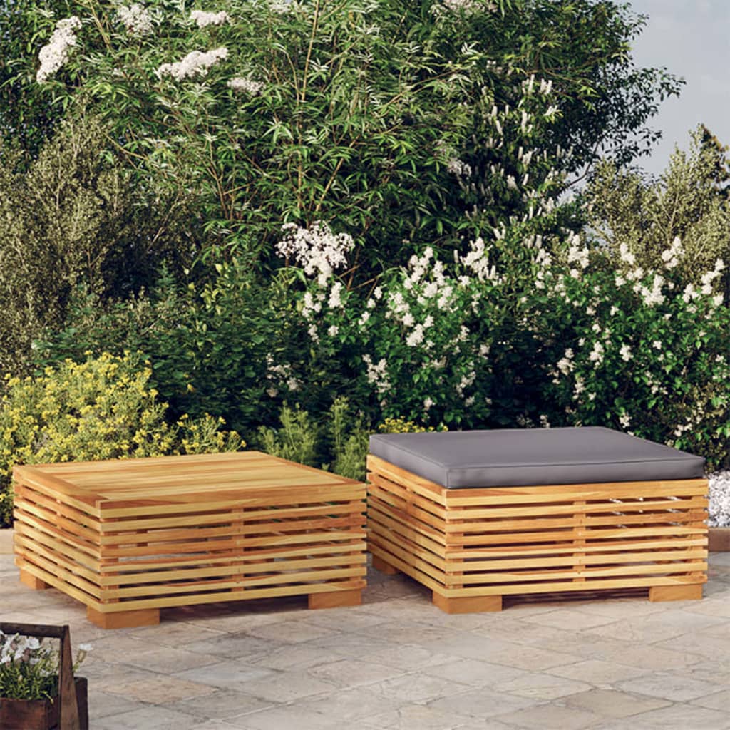 Garten-Mittelsofa mit Creme Kissen Massivholz Teak